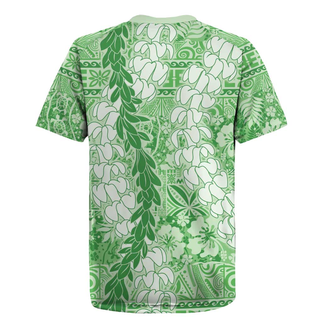 Green Puakenikeni and Maile Lei Rugby Jersey Hawaiian Style Tribal Tapa Double Strand Lei LT9 - Polynesian Pride
