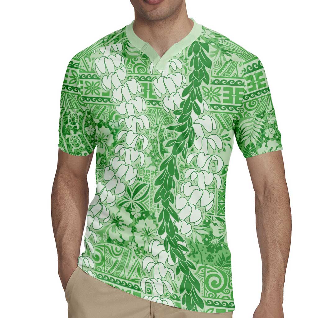 Green Puakenikeni and Maile Lei Rugby Jersey Hawaiian Style Tribal Tapa Double Strand Lei LT9 - Polynesian Pride