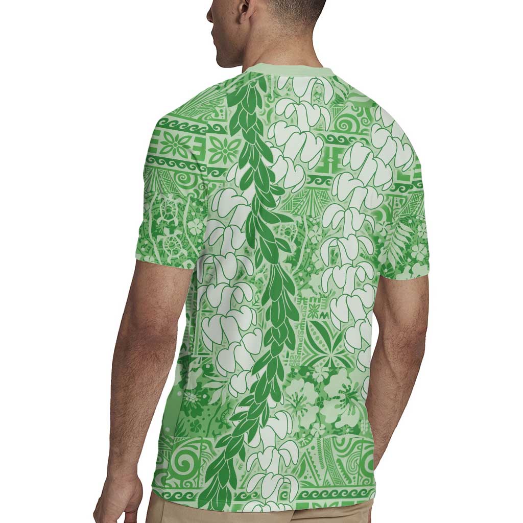 Green Puakenikeni and Maile Lei Rugby Jersey Hawaiian Style Tribal Tapa Double Strand Lei LT9 - Polynesian Pride