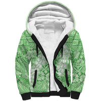 Green Puakenikeni and Maile Lei Sherpa Hoodie Hawaiian Style Tribal Tapa Double Strand Lei LT9 Unisex Green - Polynesian Pride