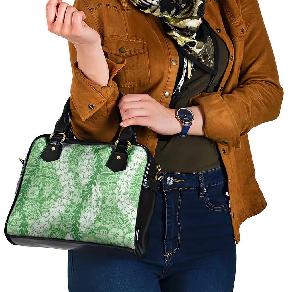 Green Puakenikeni and Maile Lei Shoulder Handbag Hawaiian Style Tribal Tapa Double Strand Lei LT9 - Polynesian Pride
