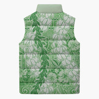 Green Puakenikeni and Maile Lei Sleeveless Puffer Jacket Hawaiian Style Tribal Tapa Double Strand Lei LT9 - Polynesian Pride