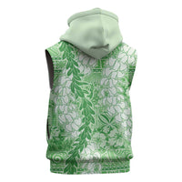 Green Puakenikeni and Maile Lei Sleeveless Zip Hoodie Hawaiian Style Tribal Tapa Double Strand Lei LT9 - Polynesian Pride