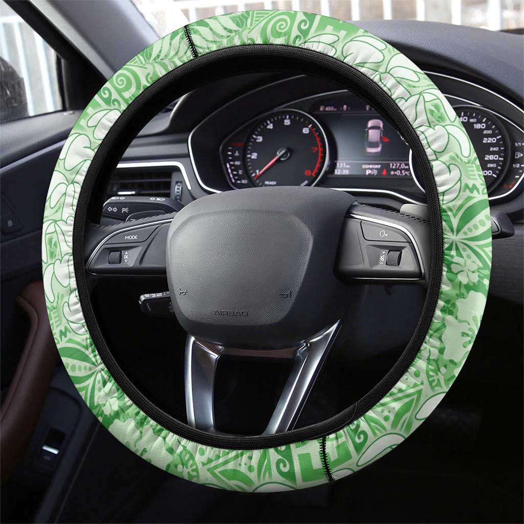 Green Puakenikeni and Maile Lei Steering Wheel Cover Hawaiian Style Tribal Tapa Double Strand Lei LT9 - Polynesian Pride