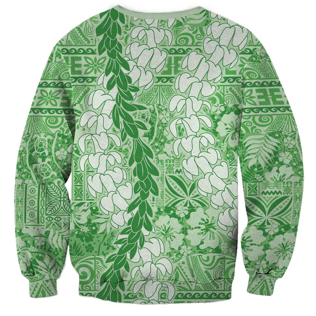 Green Puakenikeni and Maile Lei Sweatshirt Hawaiian Style Tribal Tapa Double Strand Lei LT9 - Polynesian Pride