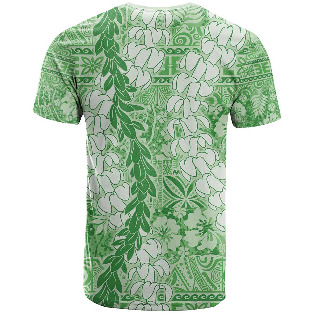 Green Puakenikeni and Maile Lei T Shirt Hawaiian Style Tribal Tapa Double Strand Lei LT9 - Polynesian Pride