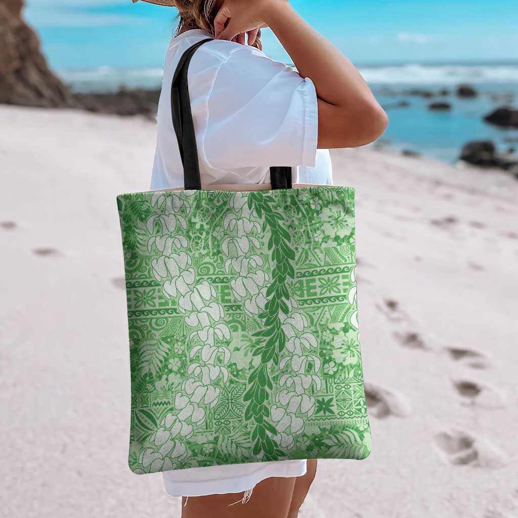 Green Puakenikeni and Maile Lei Tote Bag Hawaiian Style Tribal Tapa Double Strand Lei LT9 - Polynesian Pride