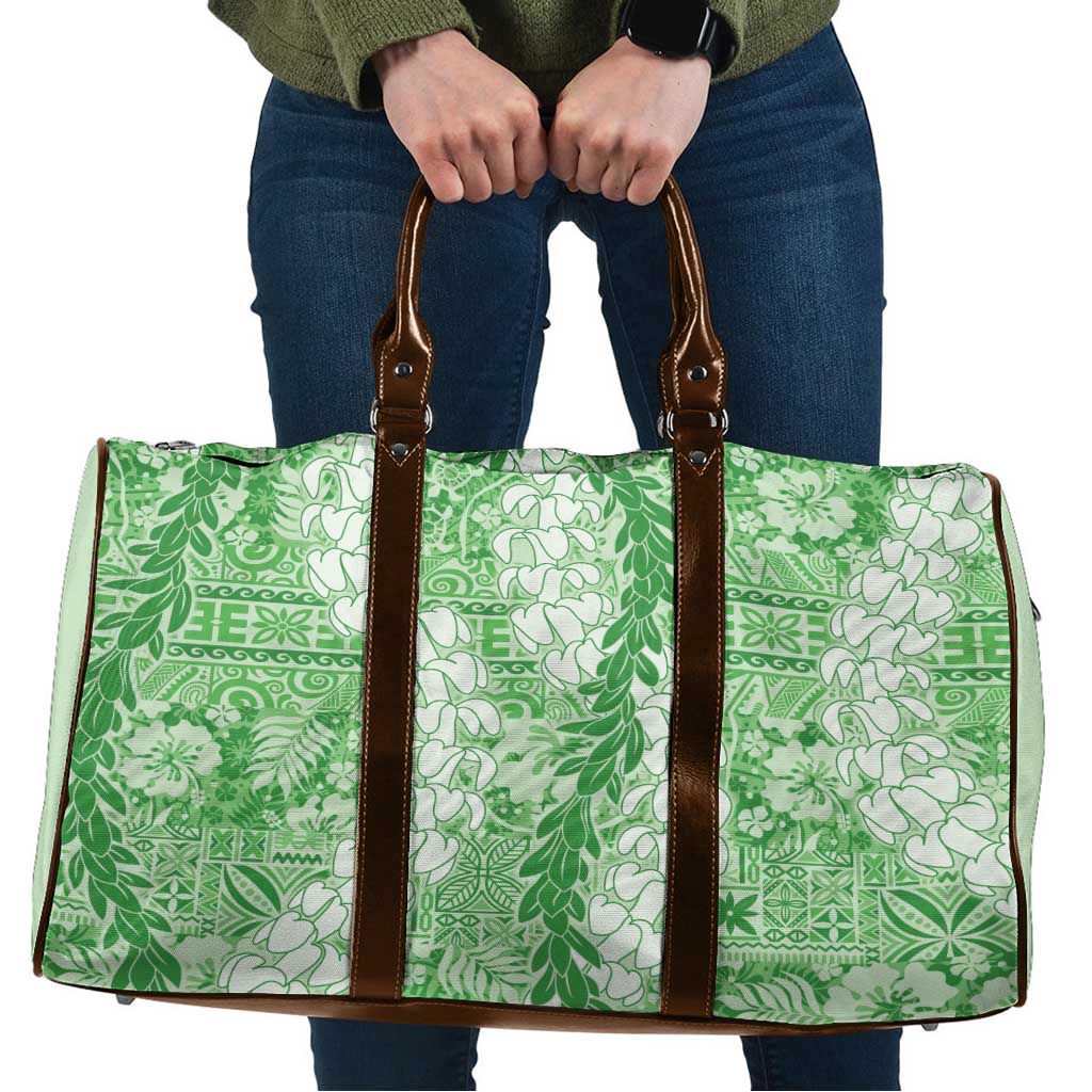 Green Puakenikeni and Maile Lei Travel Bag Hawaiian Style Tribal Tapa Double Strand Lei LT9 Green - Polynesian Pride