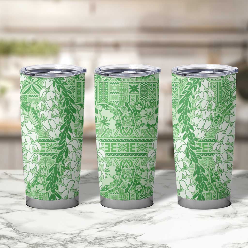 Green Puakenikeni and Maile Lei Tumbler Cup Hawaiian Style Tribal Tapa Double Strand Lei LT9 - Polynesian Pride