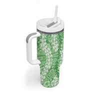 Green Puakenikeni and Maile Lei Tumbler With Handle Hawaiian Style Tribal Tapa Double Strand Lei LT9 - Polynesian Pride