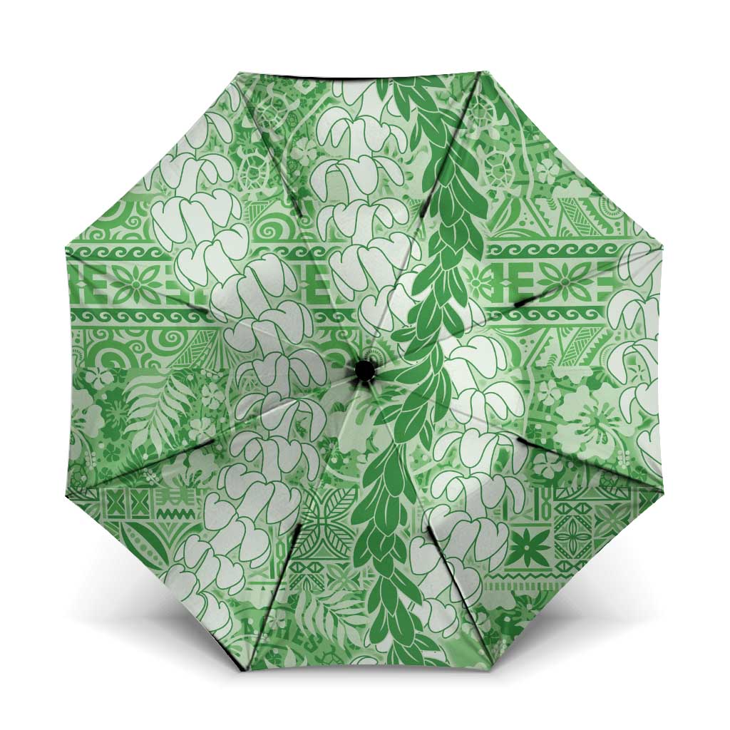 Green Puakenikeni and Maile Lei Umbrella Hawaiian Style Tribal Tapa Double Strand Lei LT9 One Size Folded 11.42 inch Opened Diameter 37.4 inch Green - Polynesian Pride