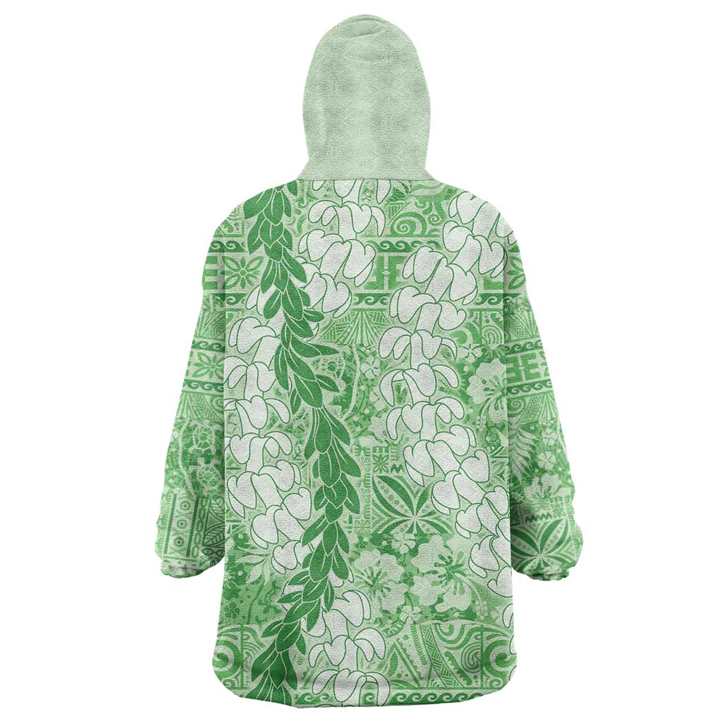 Green Puakenikeni and Maile Lei Wearable Blanket Hoodie Hawaiian Style Tribal Tapa Double Strand Lei LT9 - Polynesian Pride