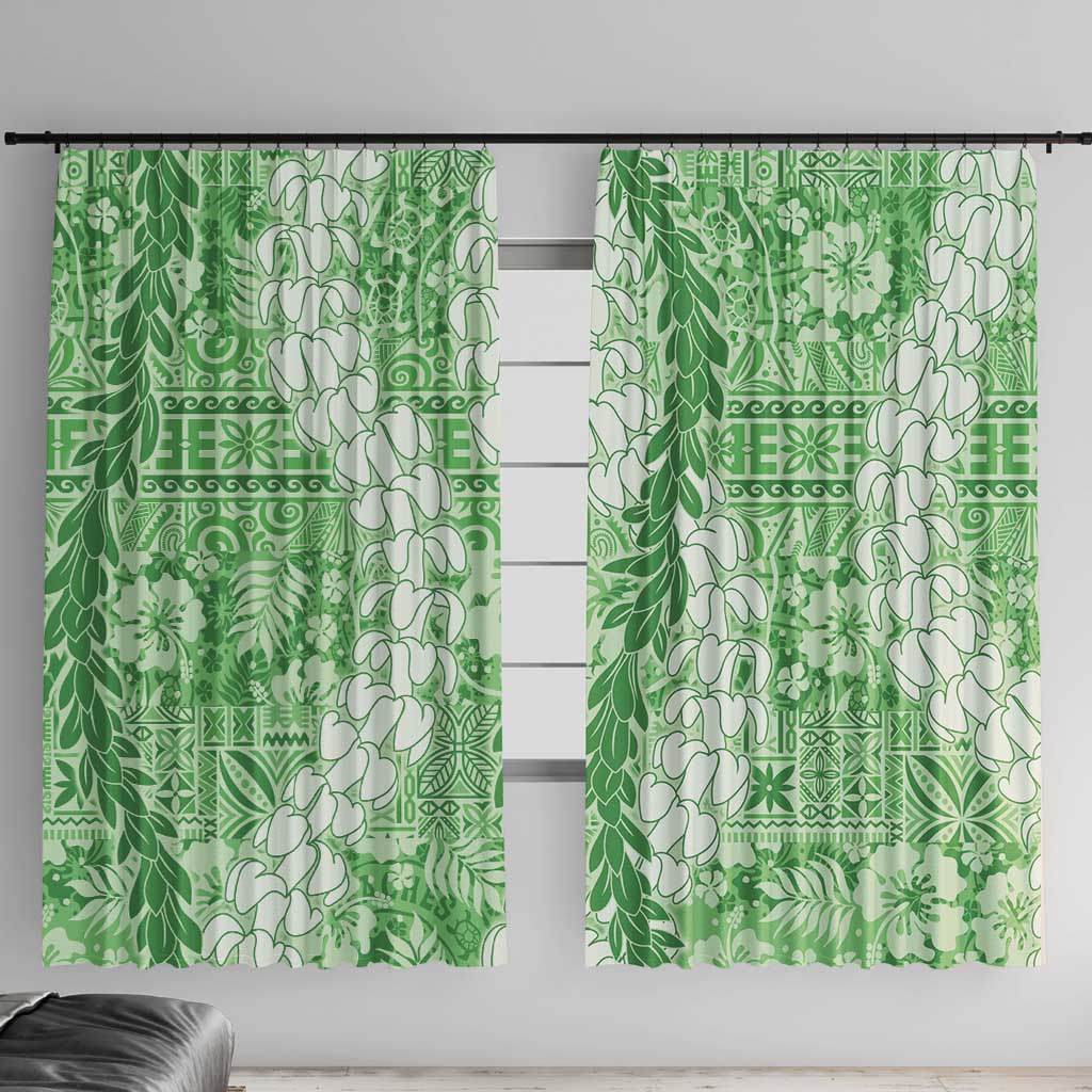 Green Puakenikeni and Maile Lei Window Curtain Hawaiian Style Tribal Tapa Double Strand Lei LT9 With Hooks Green - Polynesian Pride
