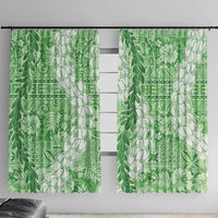 Green Puakenikeni and Maile Lei Window Curtain Hawaiian Style Tribal Tapa Double Strand Lei LT9 With Hooks Green - Polynesian Pride