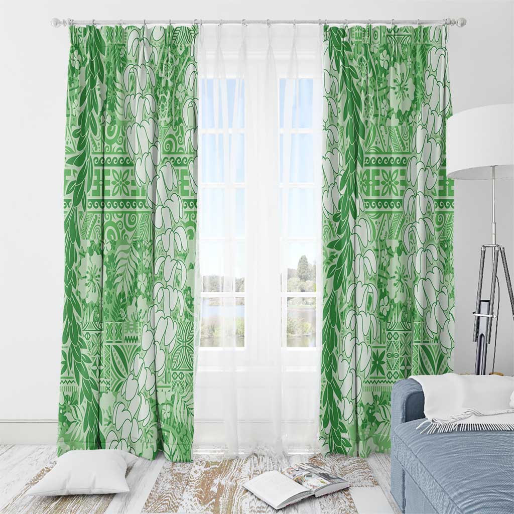 Green Puakenikeni and Maile Lei Window Curtain Hawaiian Style Tribal Tapa Double Strand Lei LT9 - Polynesian Pride