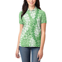 Green Puakenikeni and Maile Lei Women Polo Shirt Hawaiian Style Tribal Tapa Double Strand Lei LT9 - Polynesian Pride