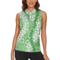 Green Puakenikeni and Maile Lei Women Sleeveless Polo Shirt Hawaiian Style Tribal Tapa Double Strand Lei LT9 - Polynesian Pride