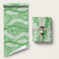 Green Puakenikeni and Maile Lei Wrapping Paper Hawaiian Style Tribal Tapa Double Strand Lei LT9 58" × 23" Green - Polynesian Pride