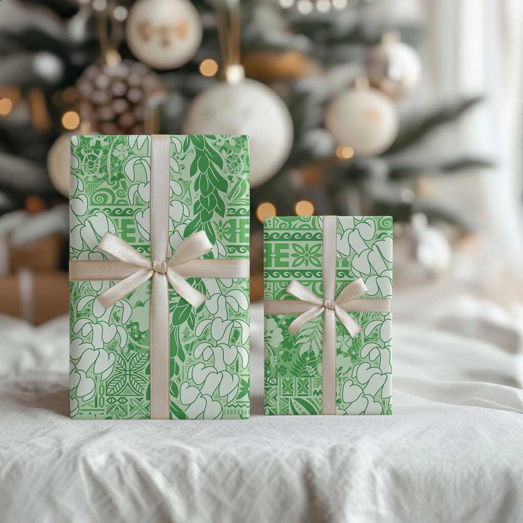 Green Puakenikeni and Maile Lei Wrapping Paper Hawaiian Style Tribal Tapa Double Strand Lei LT9 - Polynesian Pride