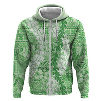 Green Puakenikeni and Maile Lei Zip Hoodie Hawaiian Style Tribal Tapa Double Strand Lei LT9 Zip Hoodie Green - Polynesian Pride