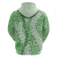 Green Puakenikeni and Maile Lei Zip Hoodie Hawaiian Style Tribal Tapa Double Strand Lei LT9 - Polynesian Pride