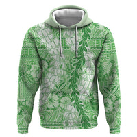 Green Puakenikeni and Maile Lei Zip Hoodie Hawaiian Style Tribal Tapa Double Strand Lei LT9 Pullover Hoodie Green - Polynesian Pride