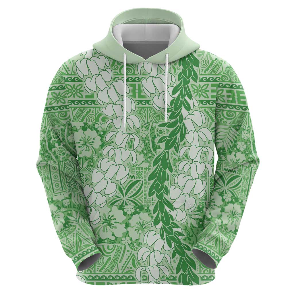 Green Puakenikeni and Maile Lei Zip Hoodie Hawaiian Style Tribal Tapa Double Strand Lei LT9 - Polynesian Pride