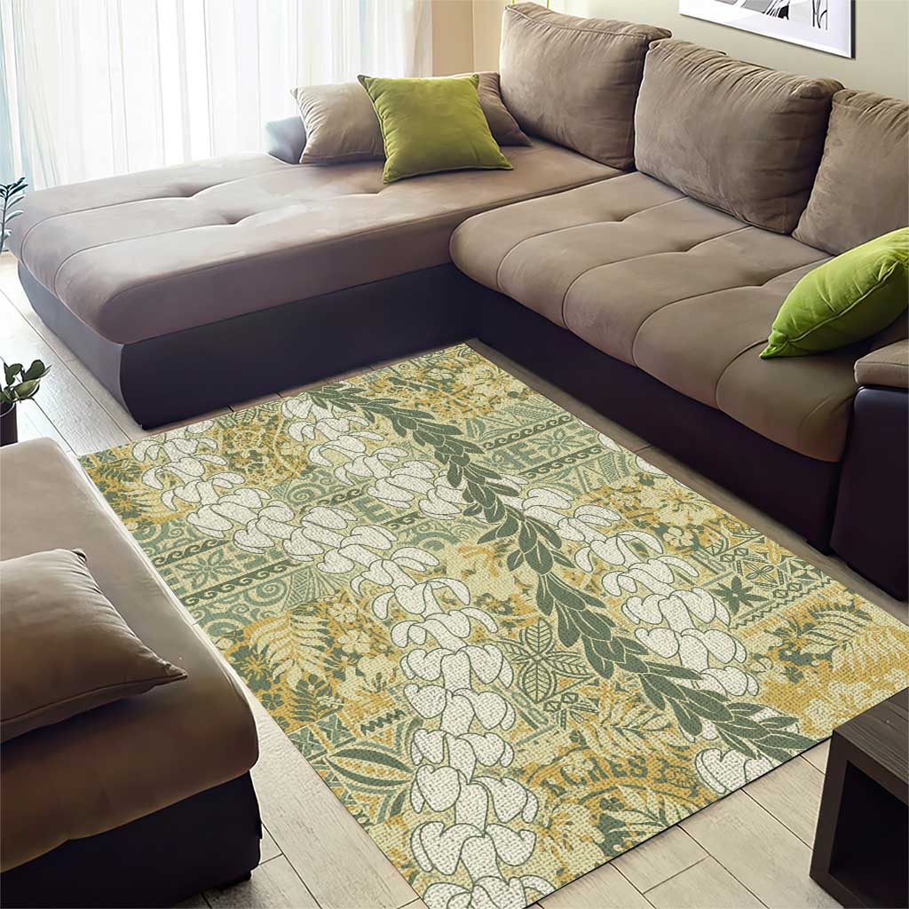 Vintage Puakenikeni and Maile Lei Area Rug Hawaiian Style Tribal Tapa Double Strand Lei LT9 - Polynesian Pride