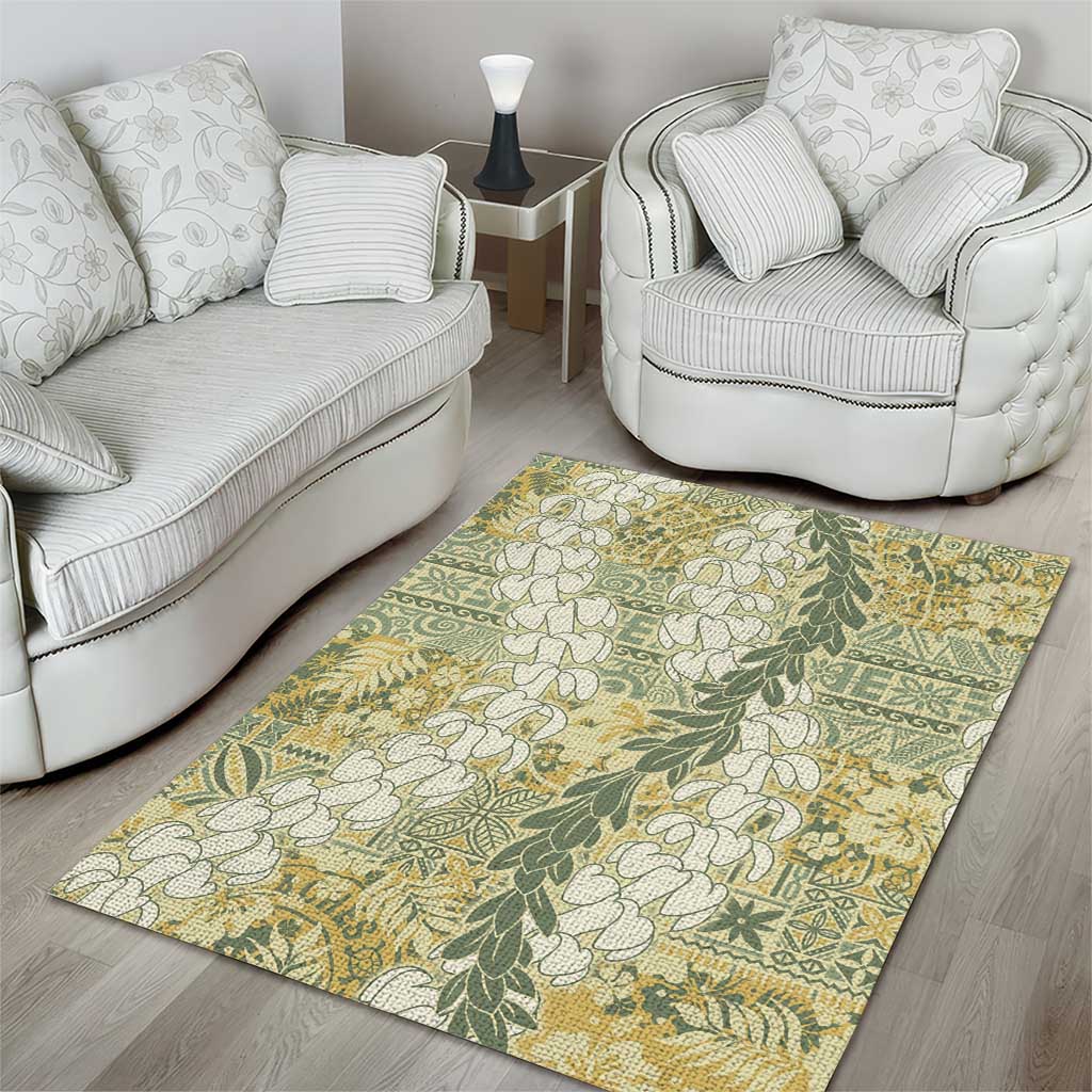 Vintage Puakenikeni and Maile Lei Area Rug Hawaiian Style Tribal Tapa Double Strand Lei LT9 - Polynesian Pride