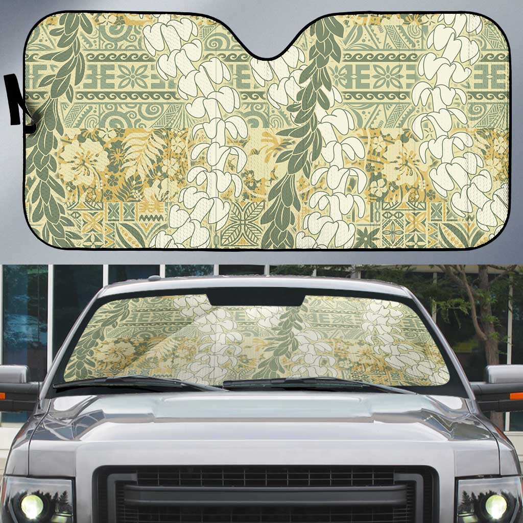 Vintage Puakenikeni and Maile Lei Auto Sun Shade Hawaiian Style Tribal Tapa Double Strand Lei LT9 Vintage - Polynesian Pride