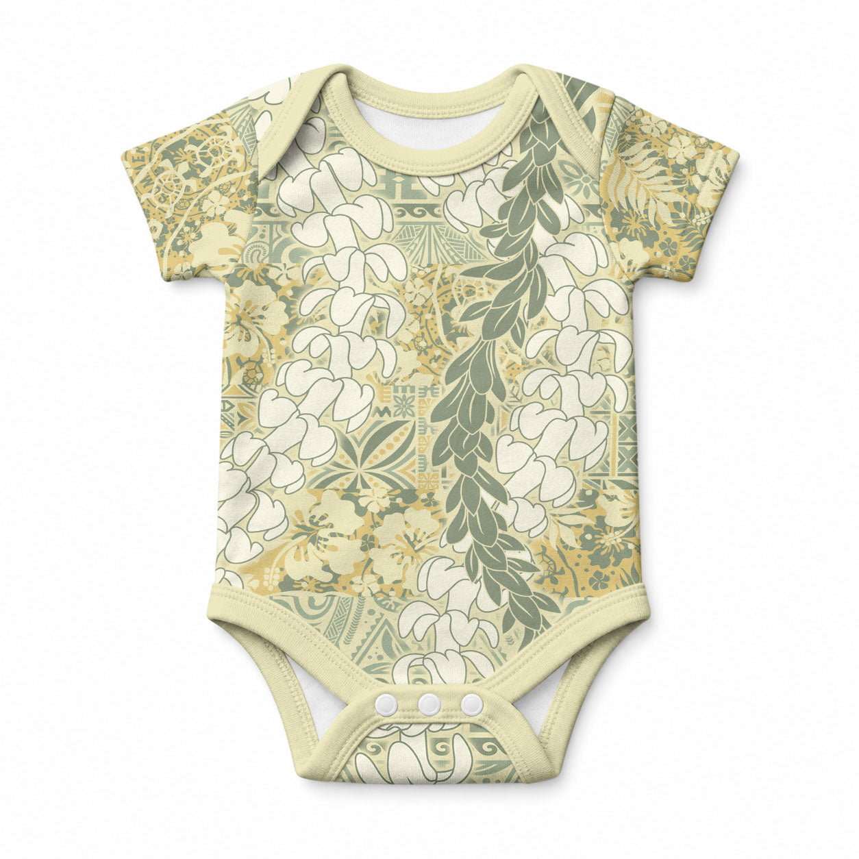 Vintage Puakenikeni and Maile Lei Baby Onesie Hawaiian Style Tribal Tapa Double Strand Lei