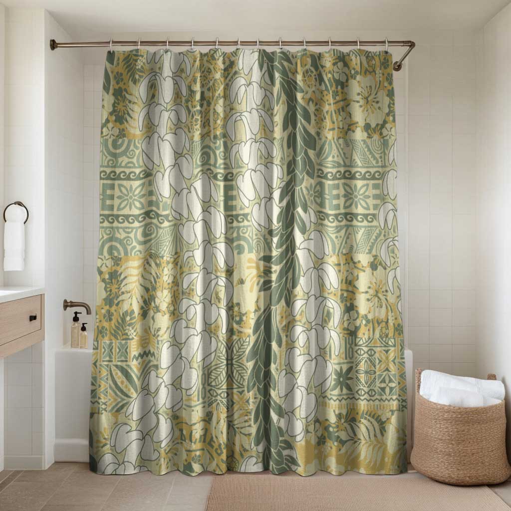 Vintage Puakenikeni and Maile Lei Bathroom Set Hawaiian Style Tribal Tapa Double Strand Lei LT9 Shower Curtain Only Vintage - Polynesian Pride
