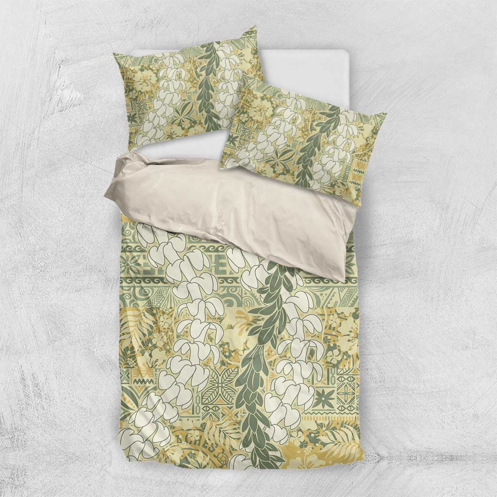Vintage Puakenikeni and Maile Lei Bedding Set Hawaiian Style Tribal Tapa Double Strand Lei LT9 US Twin 172cm x 218cm Vintage - Polynesian Pride