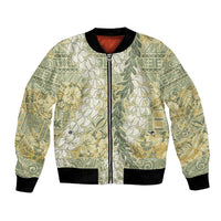 Vintage Puakenikeni and Maile Lei Bomber Jacket Hawaiian Style Tribal Tapa Double Strand Lei LT9 Unisex Vintage - Polynesian Pride