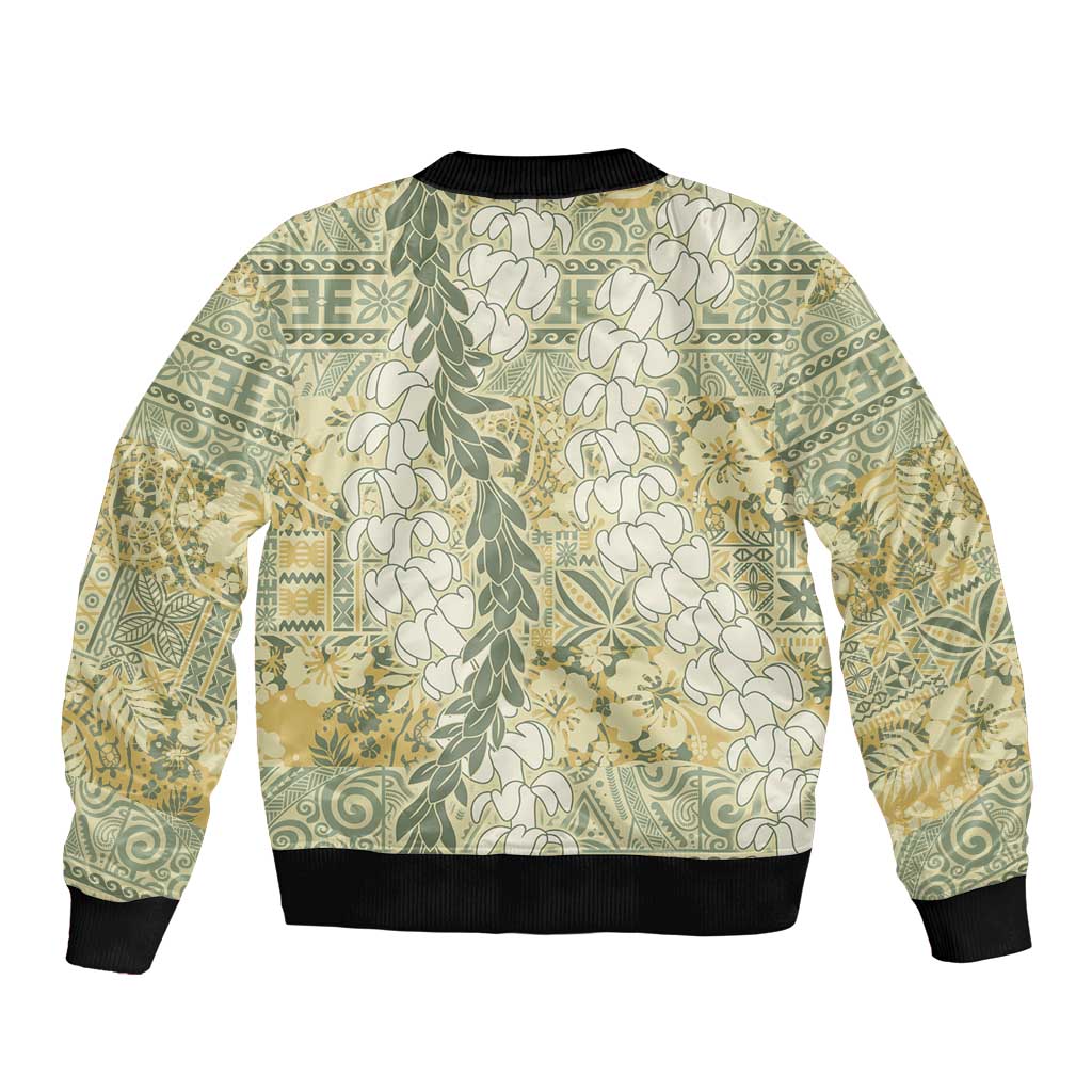 Vintage Puakenikeni and Maile Lei Bomber Jacket Hawaiian Style Tribal Tapa Double Strand Lei LT9 - Polynesian Pride