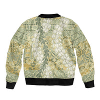 Vintage Puakenikeni and Maile Lei Bomber Jacket Hawaiian Style Tribal Tapa Double Strand Lei LT9 - Polynesian Pride