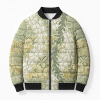 Vintage Puakenikeni and Maile Lei Bomber Puffer Jacket Hawaiian Style Tribal Tapa Double Strand Lei LT9 Unisex Vintage - Polynesian Pride