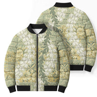 Vintage Puakenikeni and Maile Lei Bomber Puffer Jacket Hawaiian Style Tribal Tapa Double Strand Lei LT9 - Polynesian Pride
