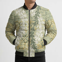 Vintage Puakenikeni and Maile Lei Bomber Puffer Jacket Hawaiian Style Tribal Tapa Double Strand Lei LT9 - Polynesian Pride