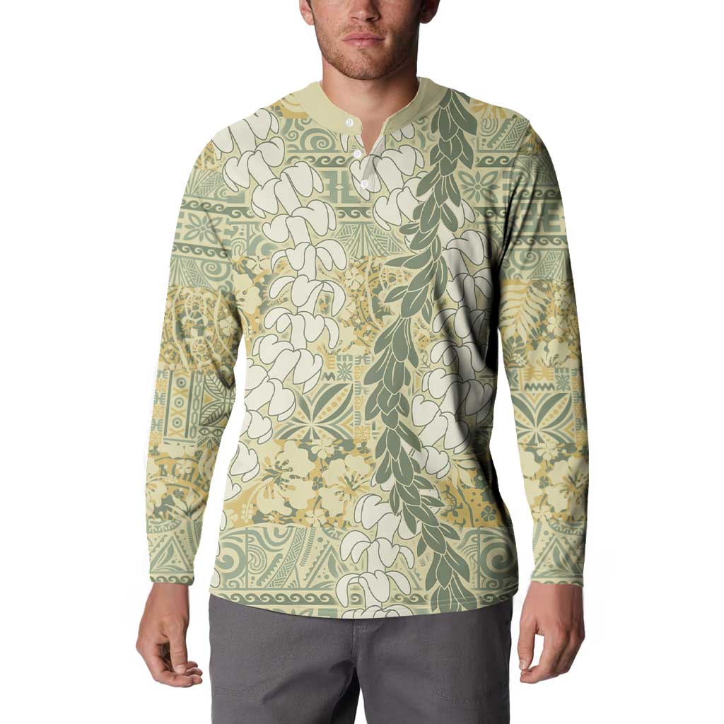 Vintage Puakenikeni and Maile Lei Button Sweatshirt Hawaiian Style Tribal Tapa Double Strand Lei LT9 - Polynesian Pride