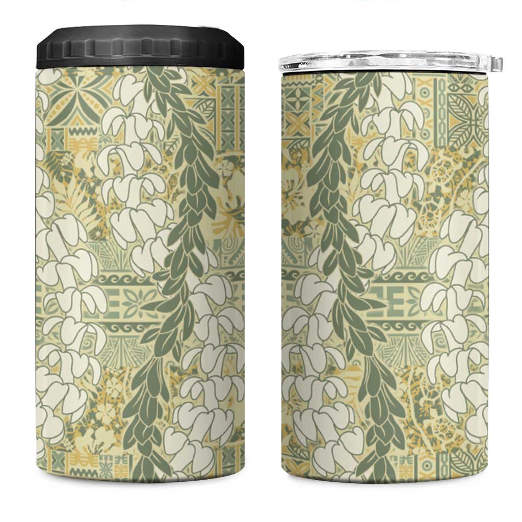 Vintage Puakenikeni and Maile Lei 4 in 1 Can Cooler Tumbler Hawaiian Style Tribal Tapa Double Strand Lei LT9 One Size: 16 oz Vintage - Polynesian Pride