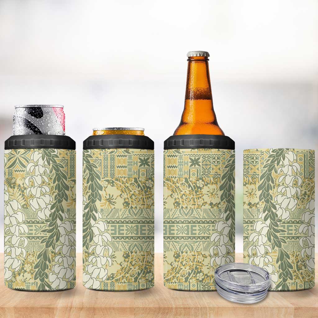 Vintage Puakenikeni and Maile Lei 4 in 1 Can Cooler Tumbler Hawaiian Style Tribal Tapa Double Strand Lei LT9 - Polynesian Pride