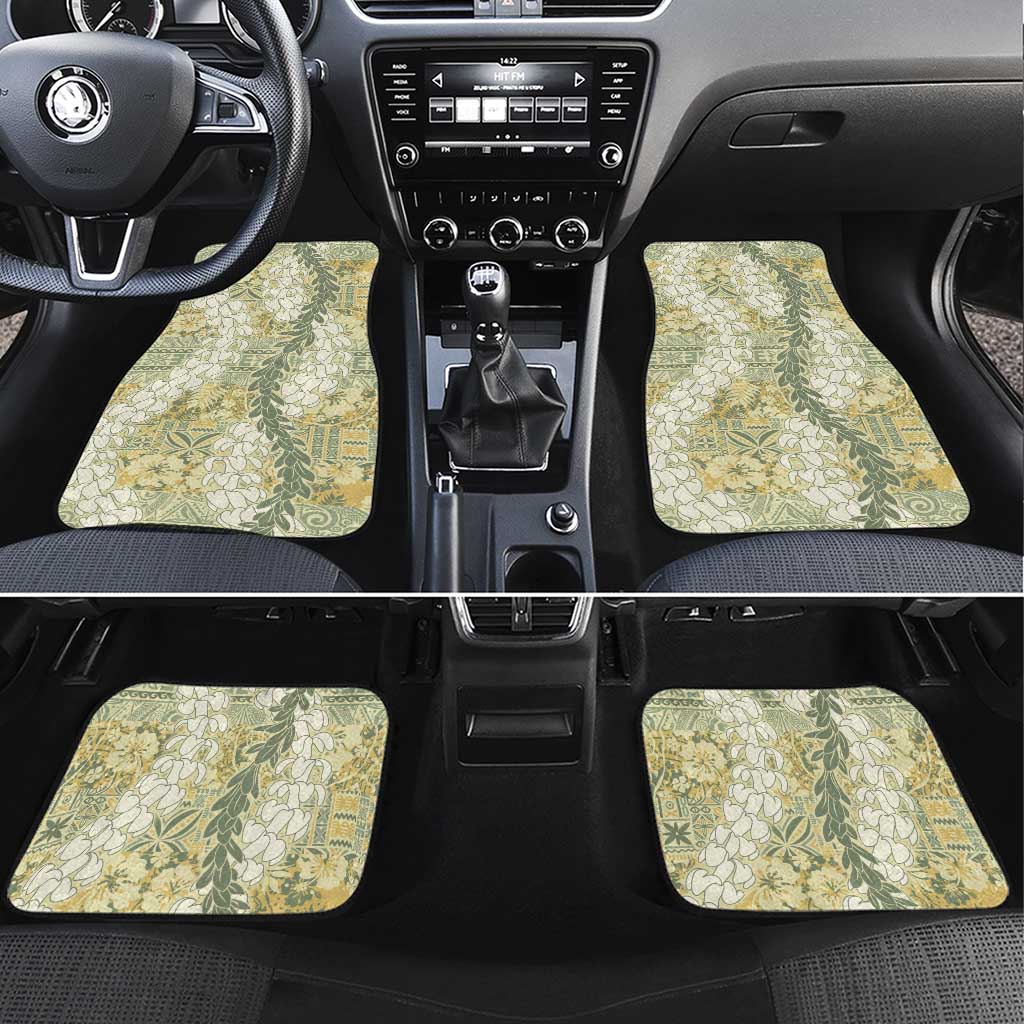 Vintage Puakenikeni and Maile Lei Car Mats Hawaiian Style Tribal Tapa Double Strand Lei LT9 Set 4pcs Vintage - Polynesian Pride