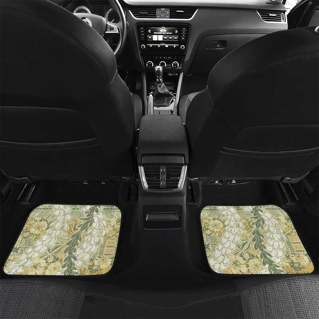 Vintage Puakenikeni and Maile Lei Car Mats Hawaiian Style Tribal Tapa Double Strand Lei LT9 Set 2pcs - Back Vintage - Polynesian Pride