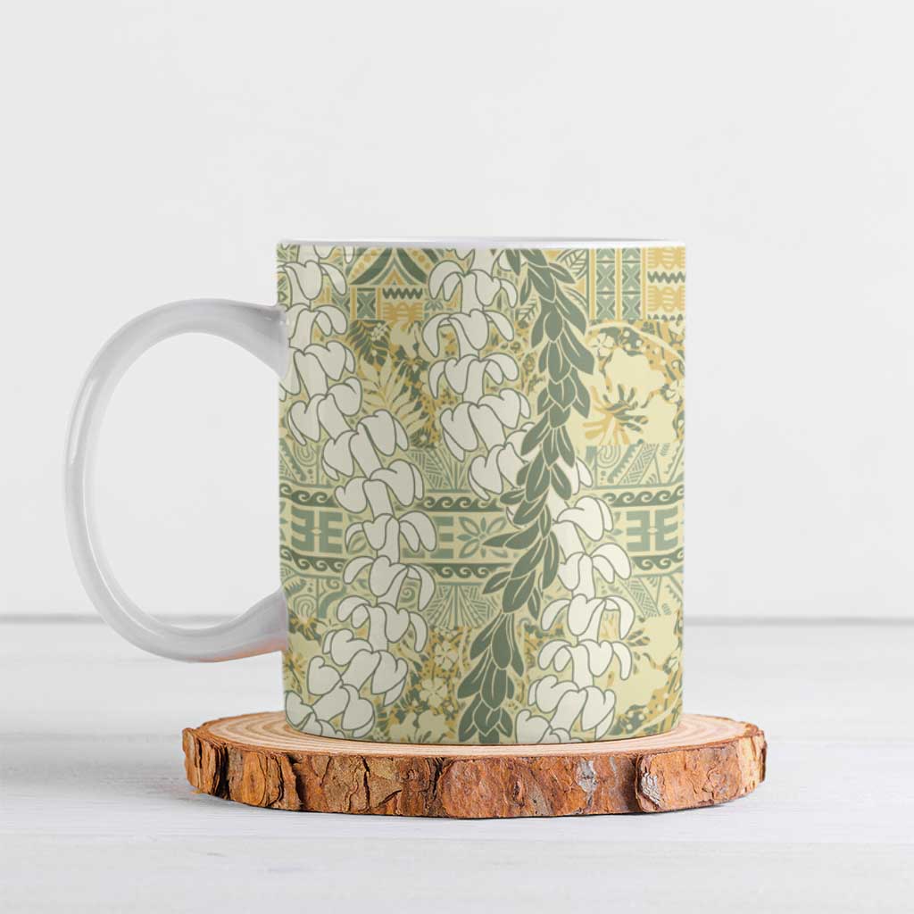 Vintage Puakenikeni and Maile Lei Ceramic Mug Hawaiian Style Tribal Tapa Double Strand Lei LT9 Vintage - Polynesian Pride