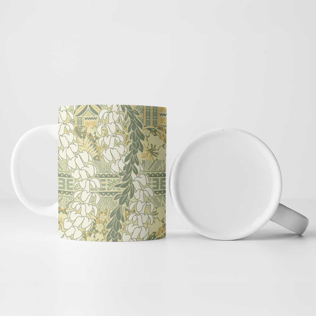 Vintage Puakenikeni and Maile Lei Ceramic Mug Hawaiian Style Tribal Tapa Double Strand Lei LT9 - Polynesian Pride