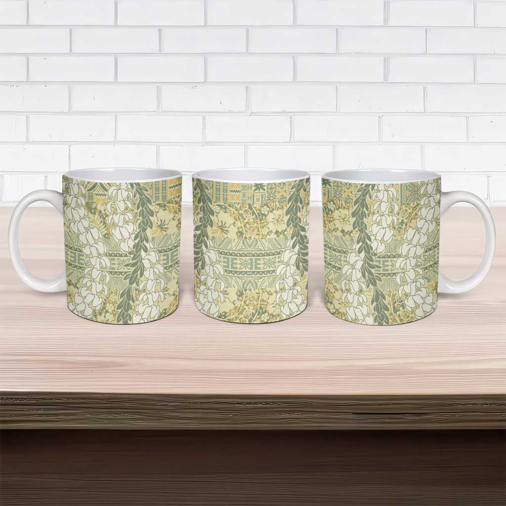 Vintage Puakenikeni and Maile Lei Ceramic Mug Hawaiian Style Tribal Tapa Double Strand Lei LT9 - Polynesian Pride