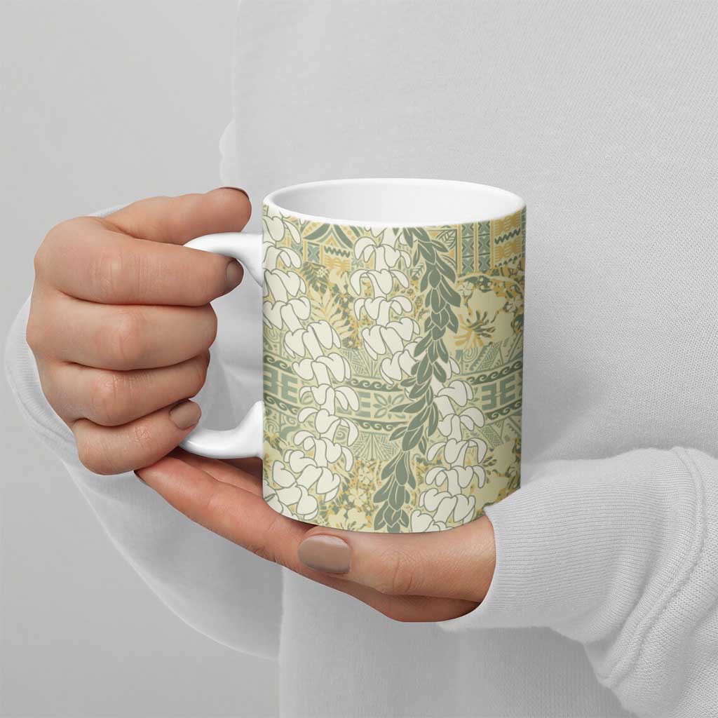 Vintage Puakenikeni and Maile Lei Ceramic Mug Hawaiian Style Tribal Tapa Double Strand Lei LT9 - Polynesian Pride