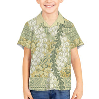 Vintage Puakenikeni and Maile Lei Family Matching Long Sleeve Bodycon Dress and Hawaiian Shirt Hawaiian Style Tribal Tapa Double Strand Lei LT9 Son's Shirt Vintage - Polynesian Pride