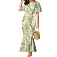 Vintage Puakenikeni and Maile Lei Family Matching Mermaid Dress and Hawaiian Shirt Hawaiian Style Tribal Tapa Double Strand Lei LT9 Mom's Dress Vintage - Polynesian Pride